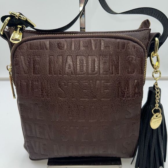 Steve Madden Faux Leather Crossbody Signature Bag with Guitar Strap - Picture 1 of 12